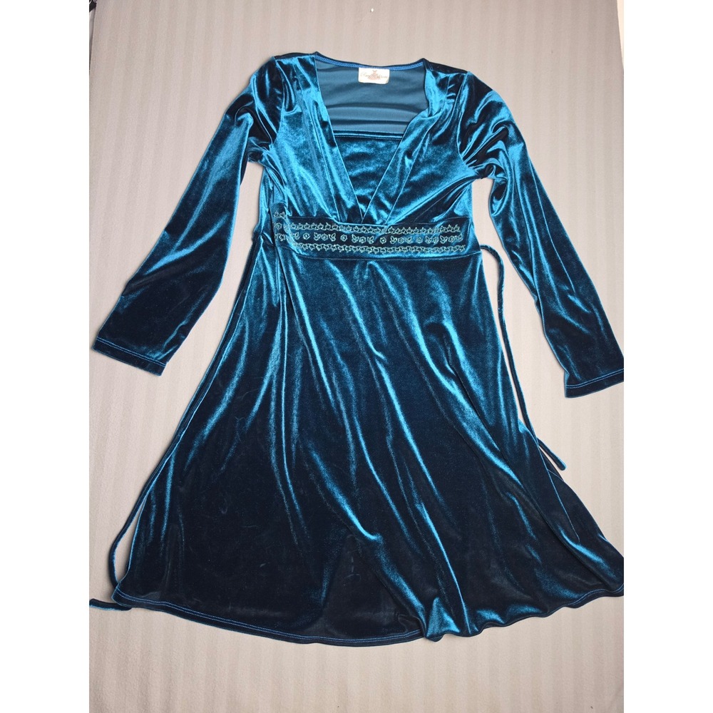 Rare Editions Girls Size 10 Vintage 90s Teal Velvet Empire Waist Holiday Dress